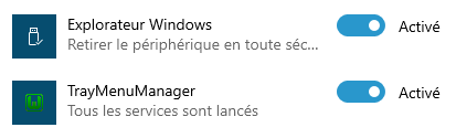 Régler l'affichage du TrayMenuManager à activé