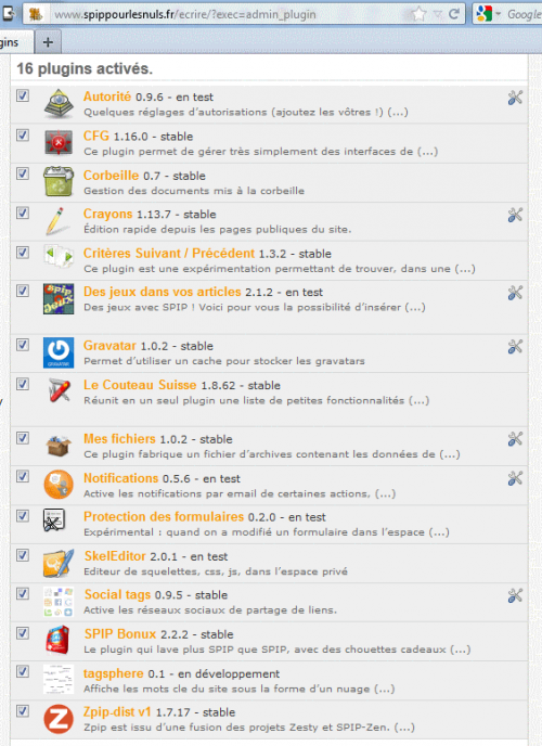 Les plugins sur SPN (SPIP 2.1.12)